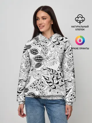 Женское худи / Черно-белый узор Тропики