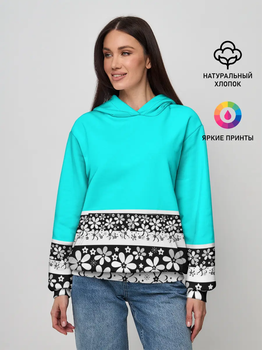 Женское худи / Цветочный бирюзовый узор