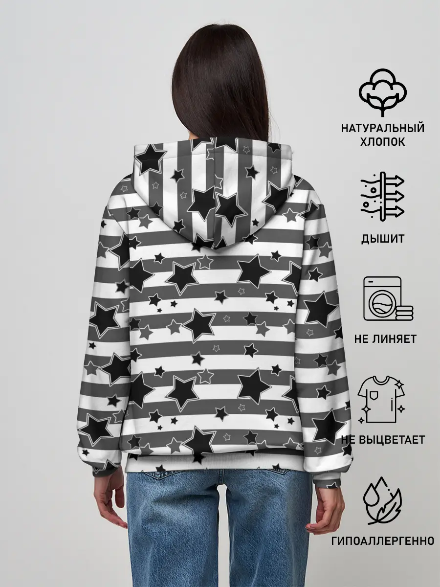 Женское худи / Черно-белый полосатый узор