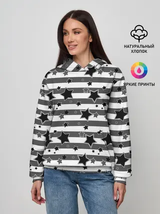 Женское худи / Черно-белый полосатый узор