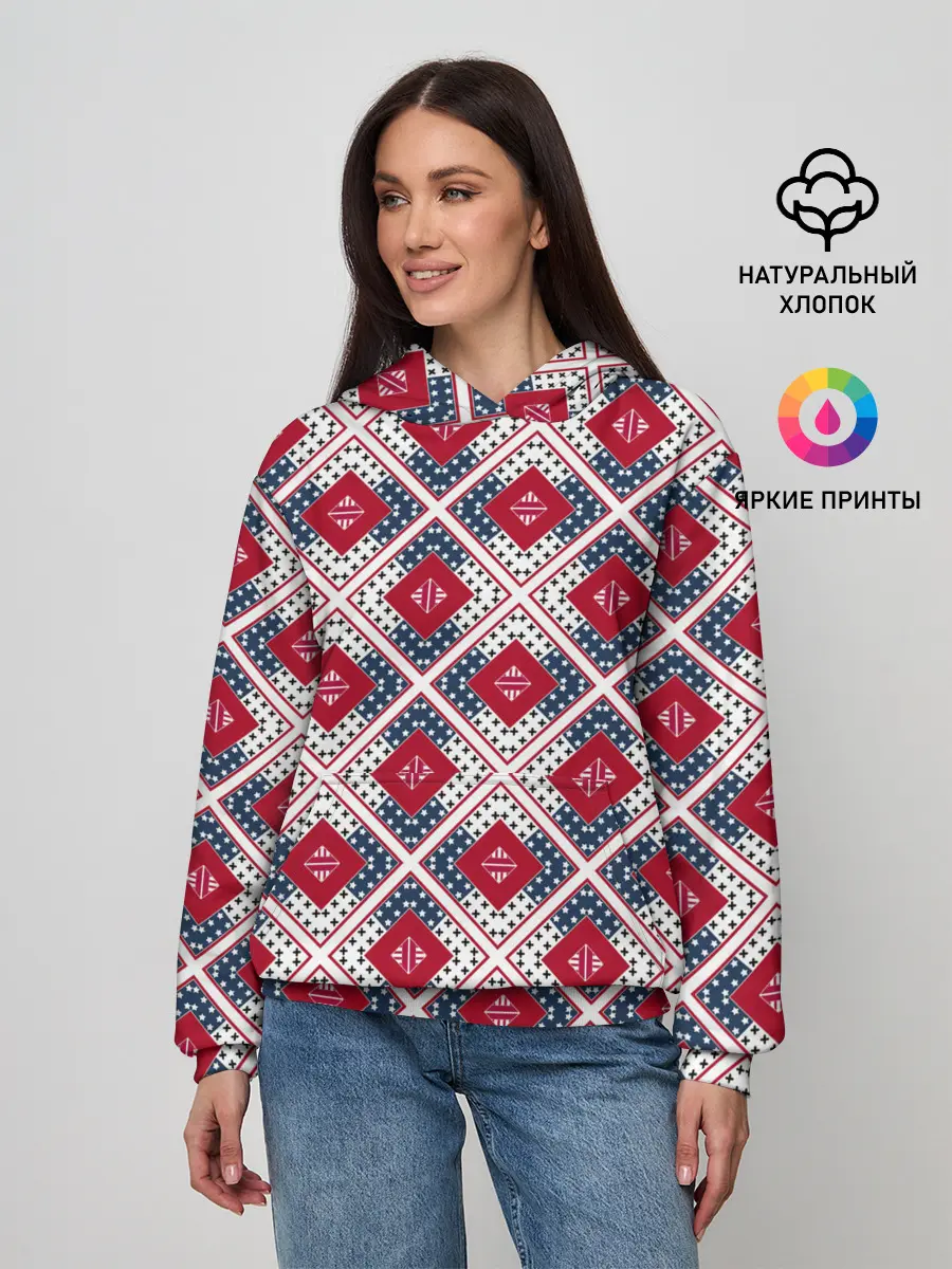 Женское худи / Красно-синий плед -клетка