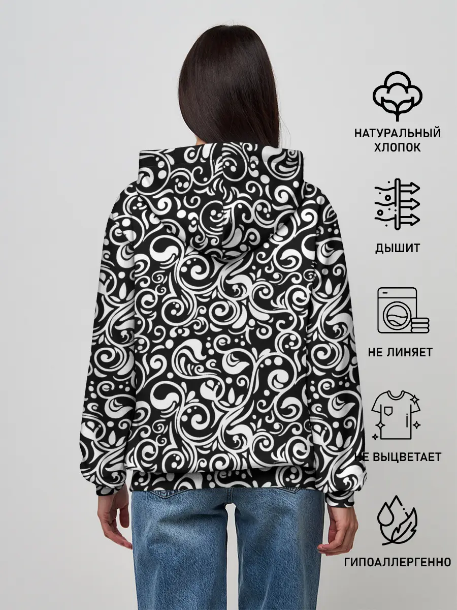 Женское худи / Черно-белая роспись
