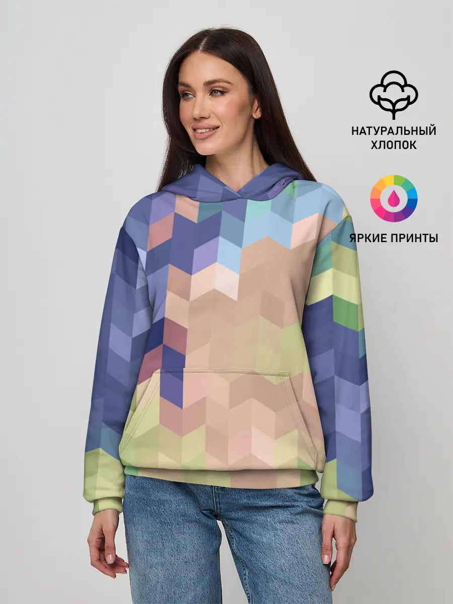 Женское худи / Абстрактный бежево-синий узор