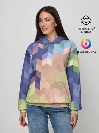 Женское худи / Абстрактный бежево-синий узор