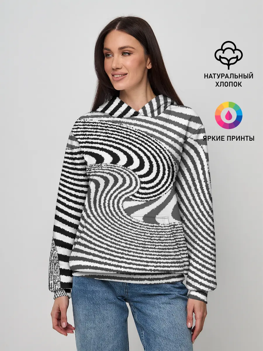 Женское худи / Черно белый мозаичный узор