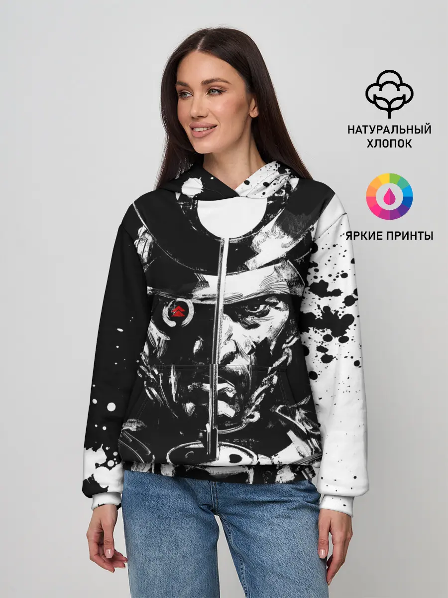 Женское худи / Самурай | ЧБ | Лого