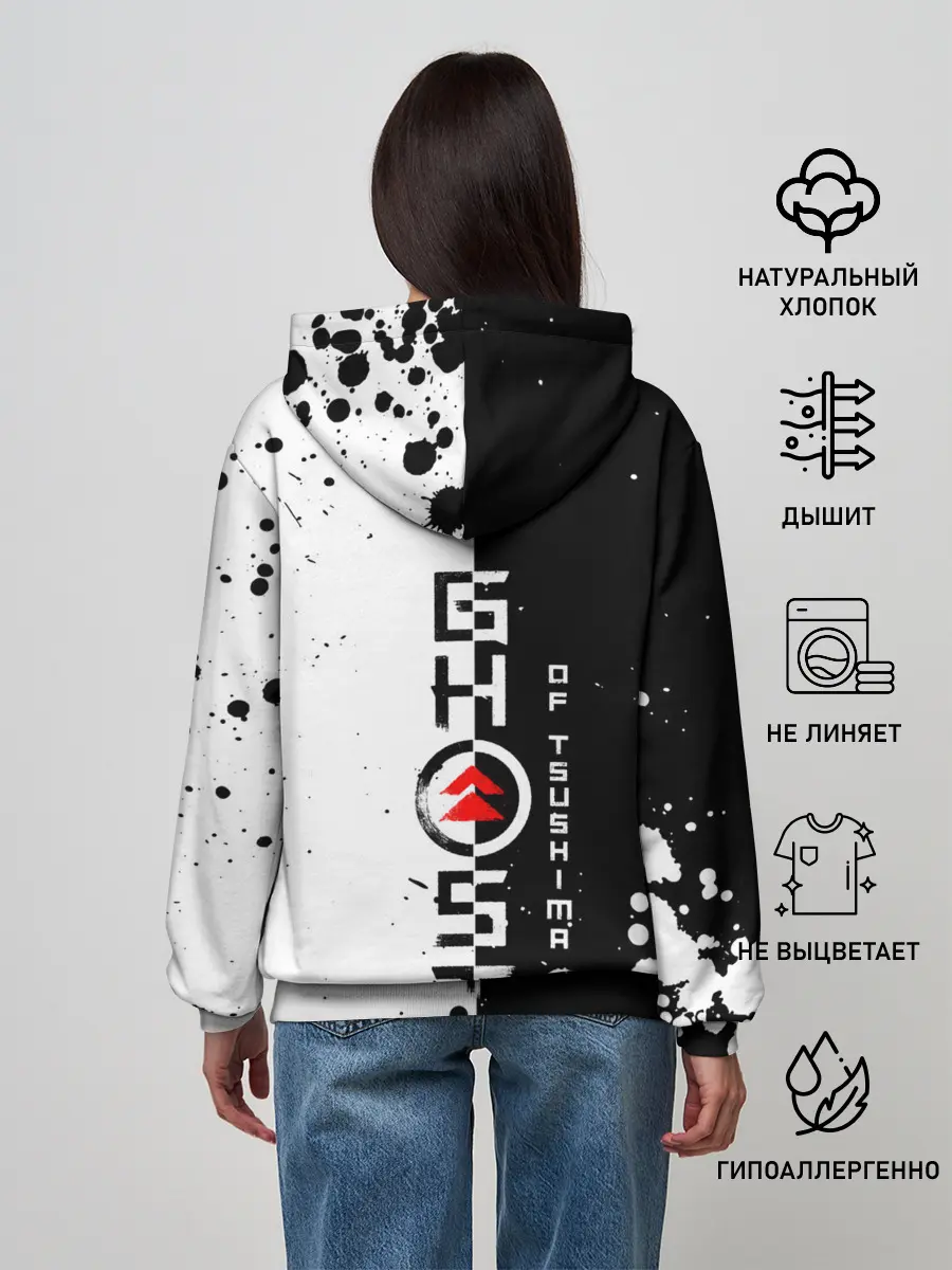 Женское худи / Самурай | ЧБ | Лого