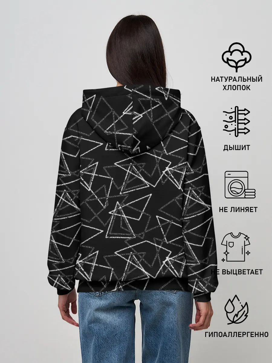 Женское худи / Черно-белый геометрический