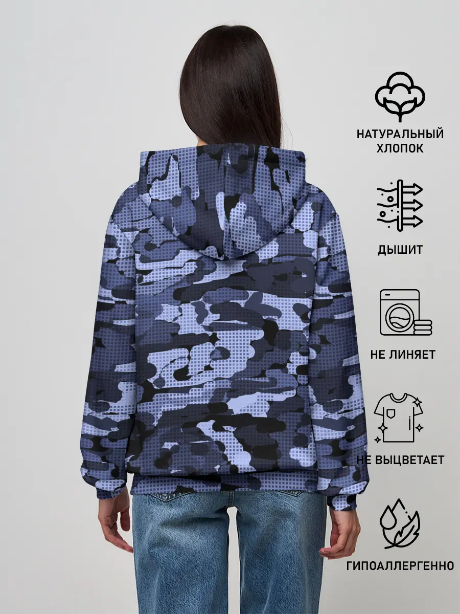 Женское худи / Синий камуфляж в клетку