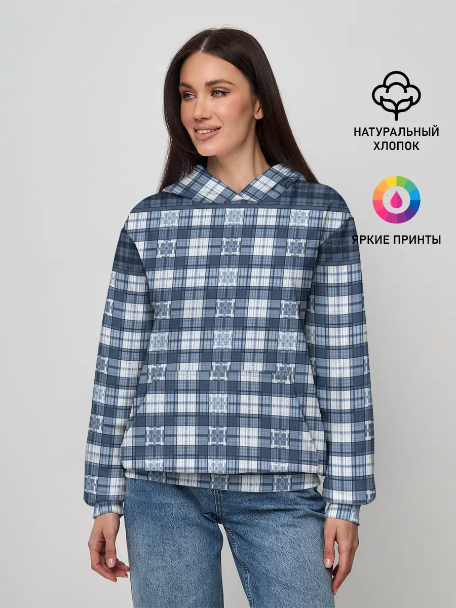 Женское худи / Синий узор в клетку