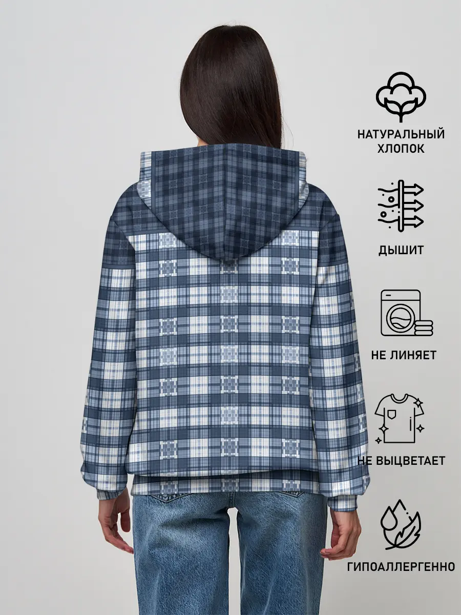Женское худи / Синий узор в клетку