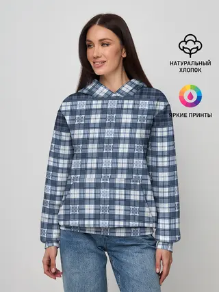 Женское худи / Синий узор в клетку