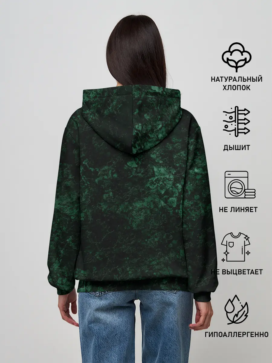 Женское худи / Темно-зеленый мраморный узор