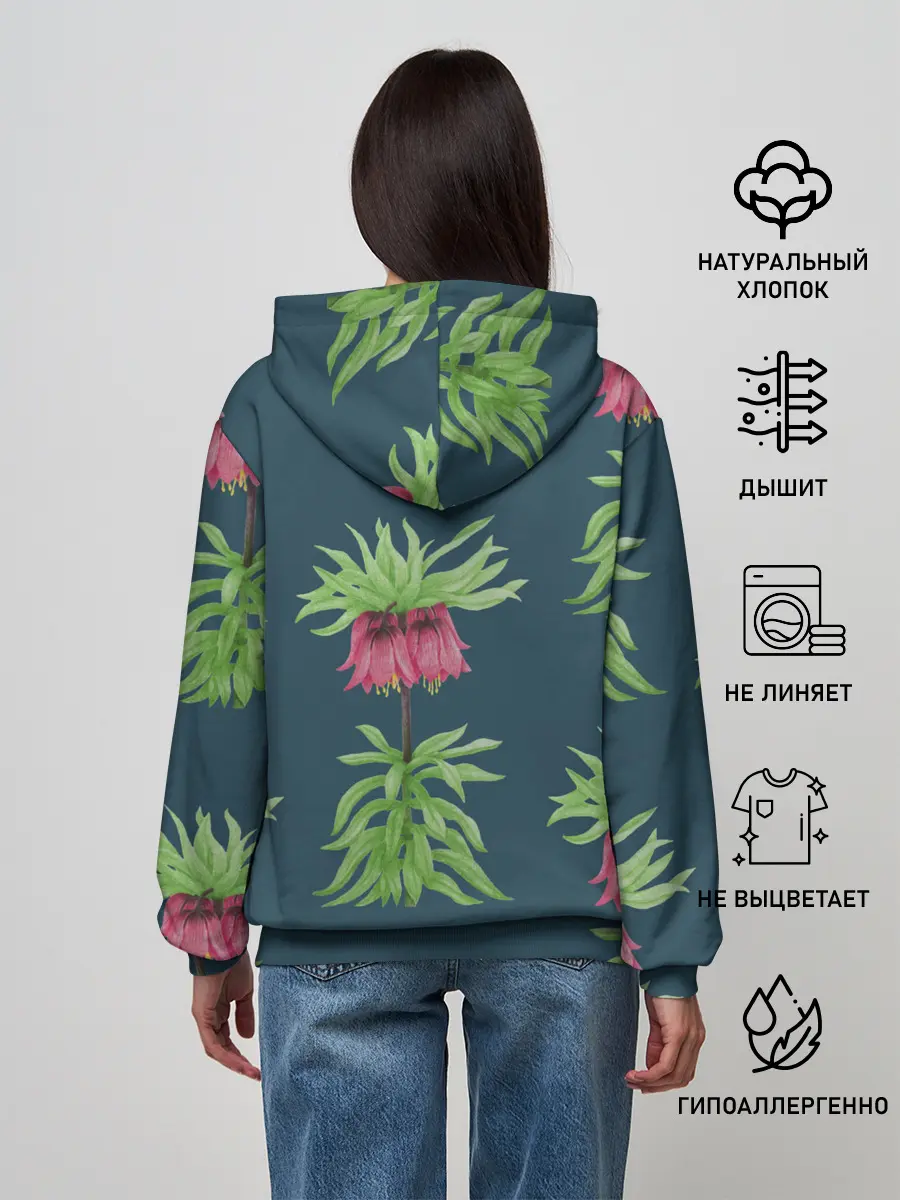 Женское худи / Цветы рябчика на темном фоне