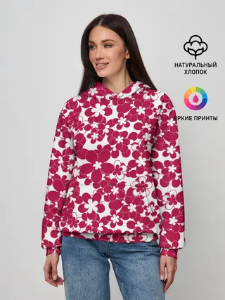 Женское худи / Бело-красный цветочный