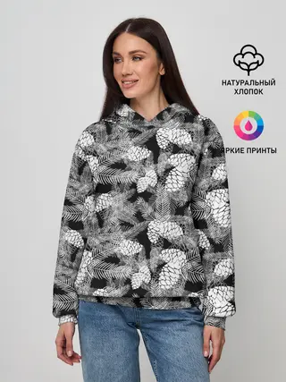 Женское худи / Черно-белый узор шишки