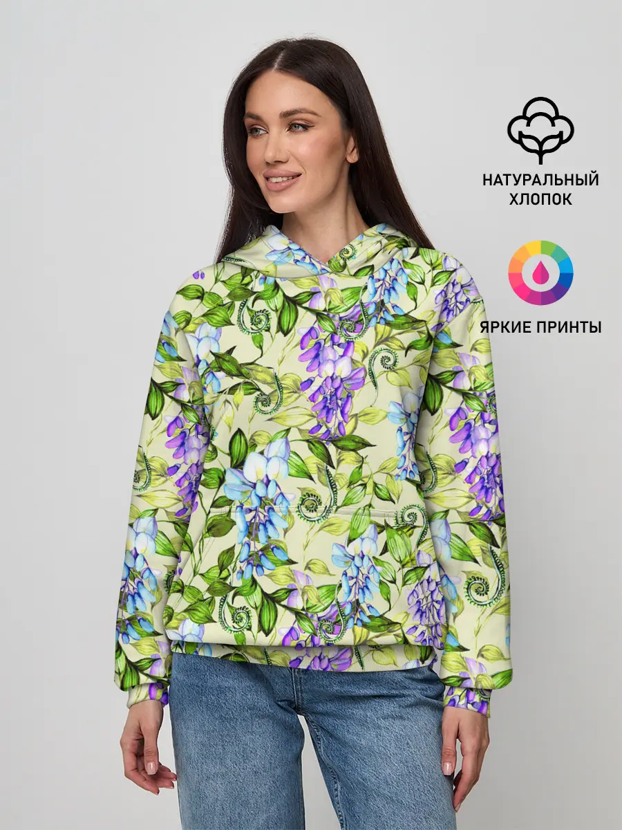 Женское худи / Глициния на бежевом фоне