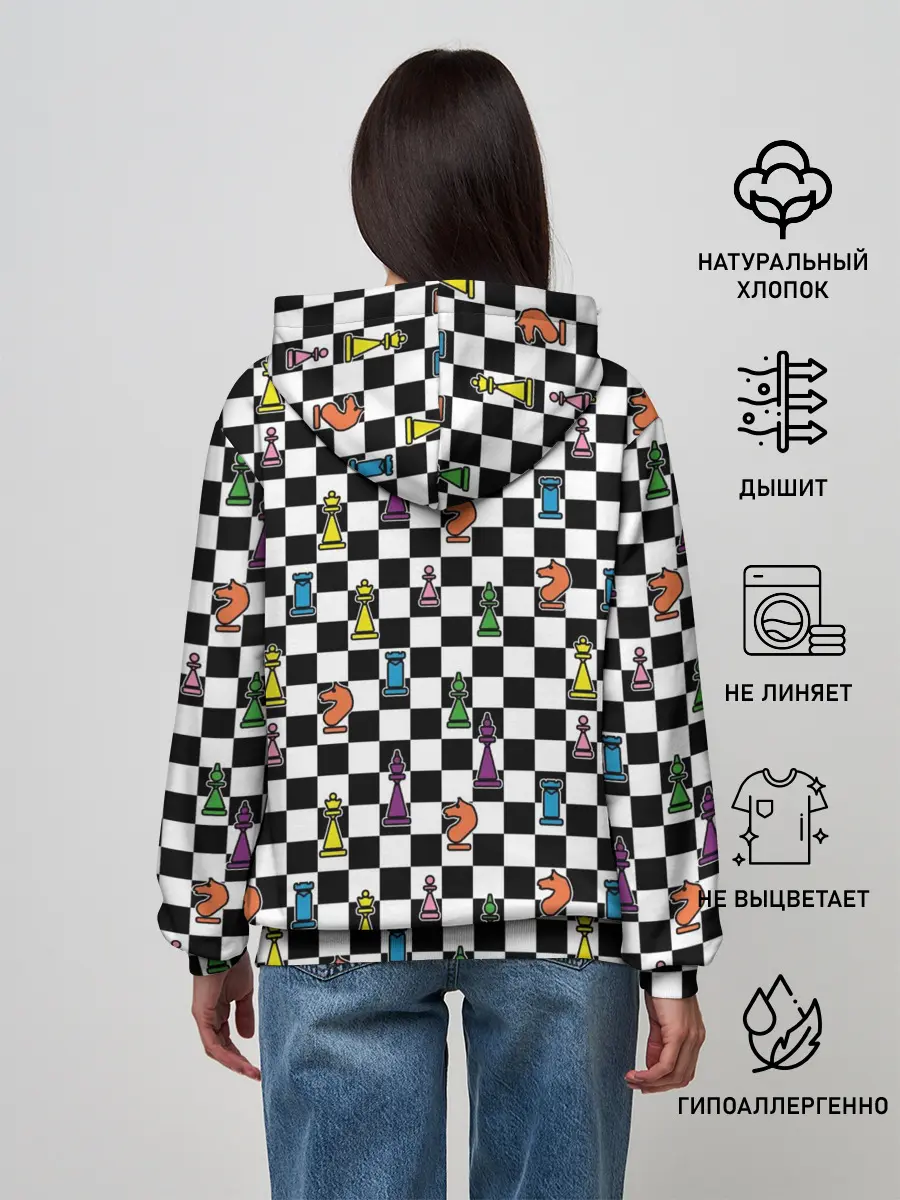 Женское худи / Яркая шахматная доска