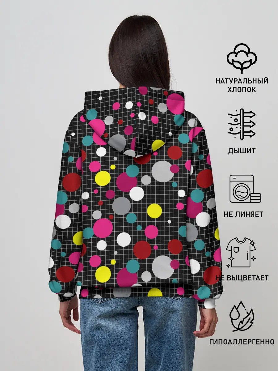 Женское худи / Разноцветный горох на черном