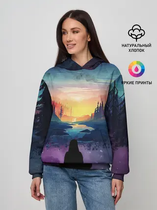 Женское худи / ПЕЙЗАЖ НАД ЗВЕЗДАМИ