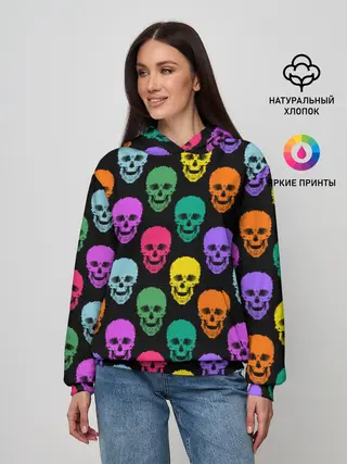 Женское худи / Разноцветные черепа . Готика
