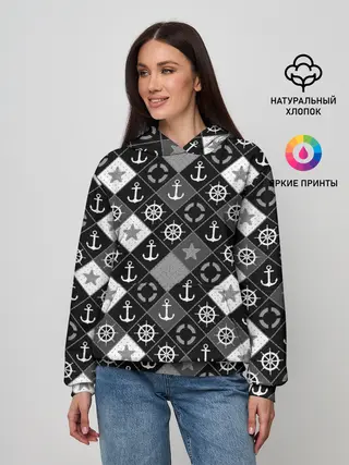 Женское худи / Черно-белый морской плед