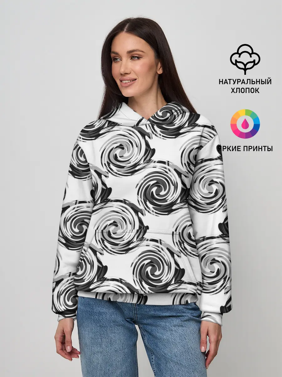 Женское худи / Черно-белый абстрактный узор
