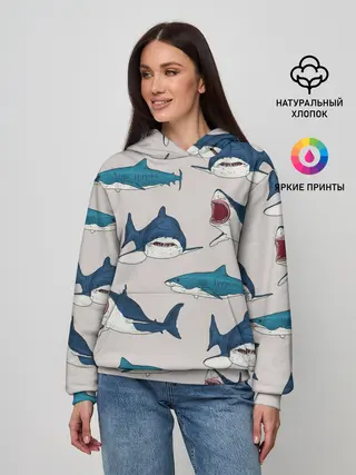 Женское худи / Кровожадные акулы паттерн