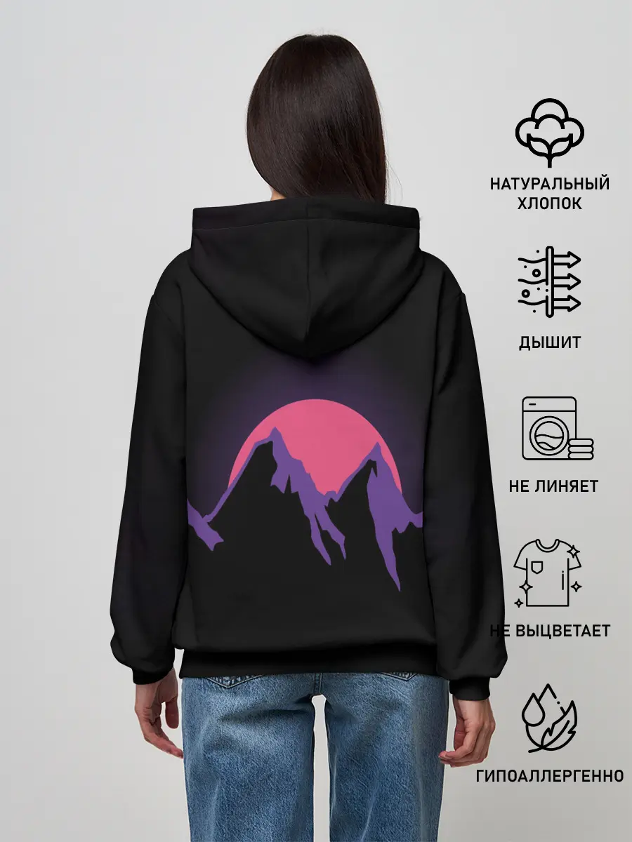 Женское худи / горы на фоне заката