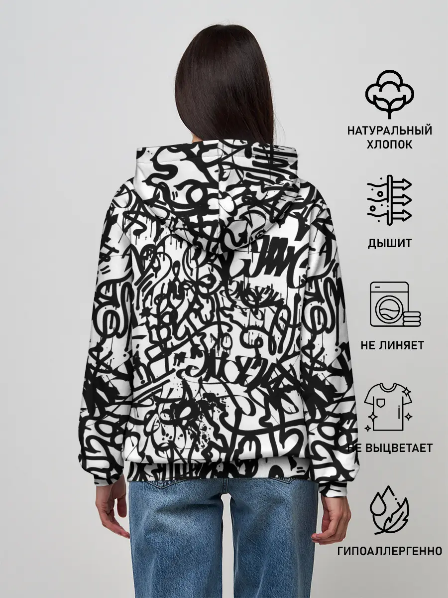 Женское худи / Graffiti black on white