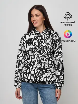 Женское худи / Graffiti black on white