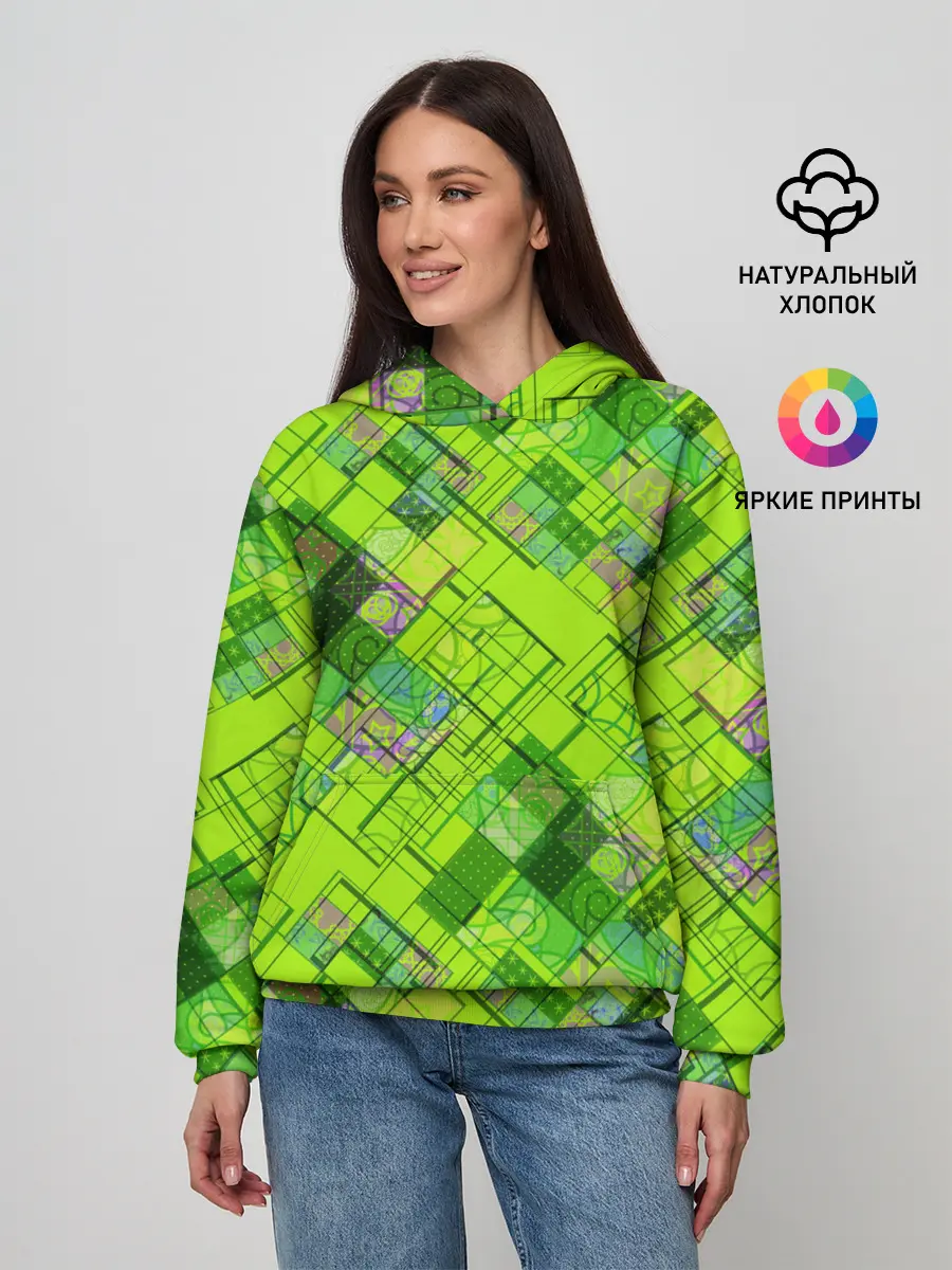 Женское худи / Ярко-зеленый абстрактный узор
