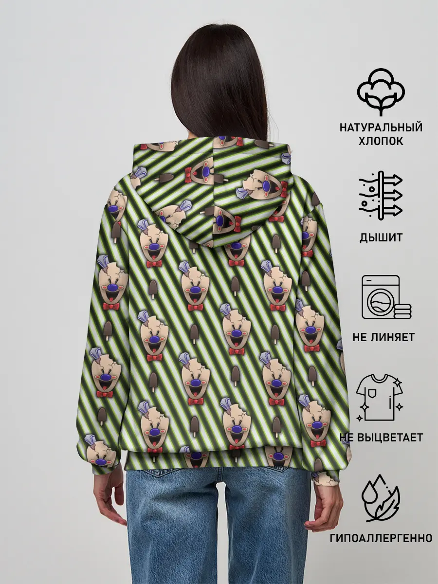 Женское худи / ICE SCREAM зеленый паттерн