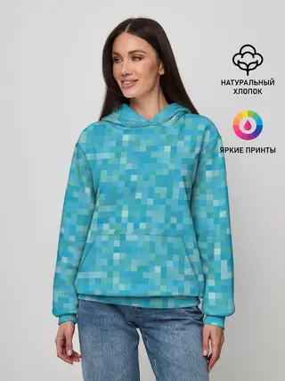 Женское худи / Бирюзовая пиксель абстракция