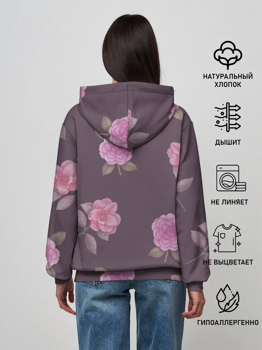 Женское худи / Камелии на вишневом фоне