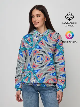 Женское худи / Серо-синий абстрактный узор