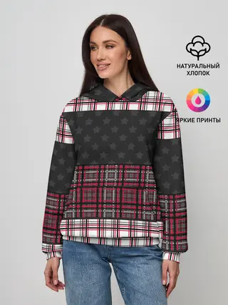 Женское худи / Комбинированный красно-серый