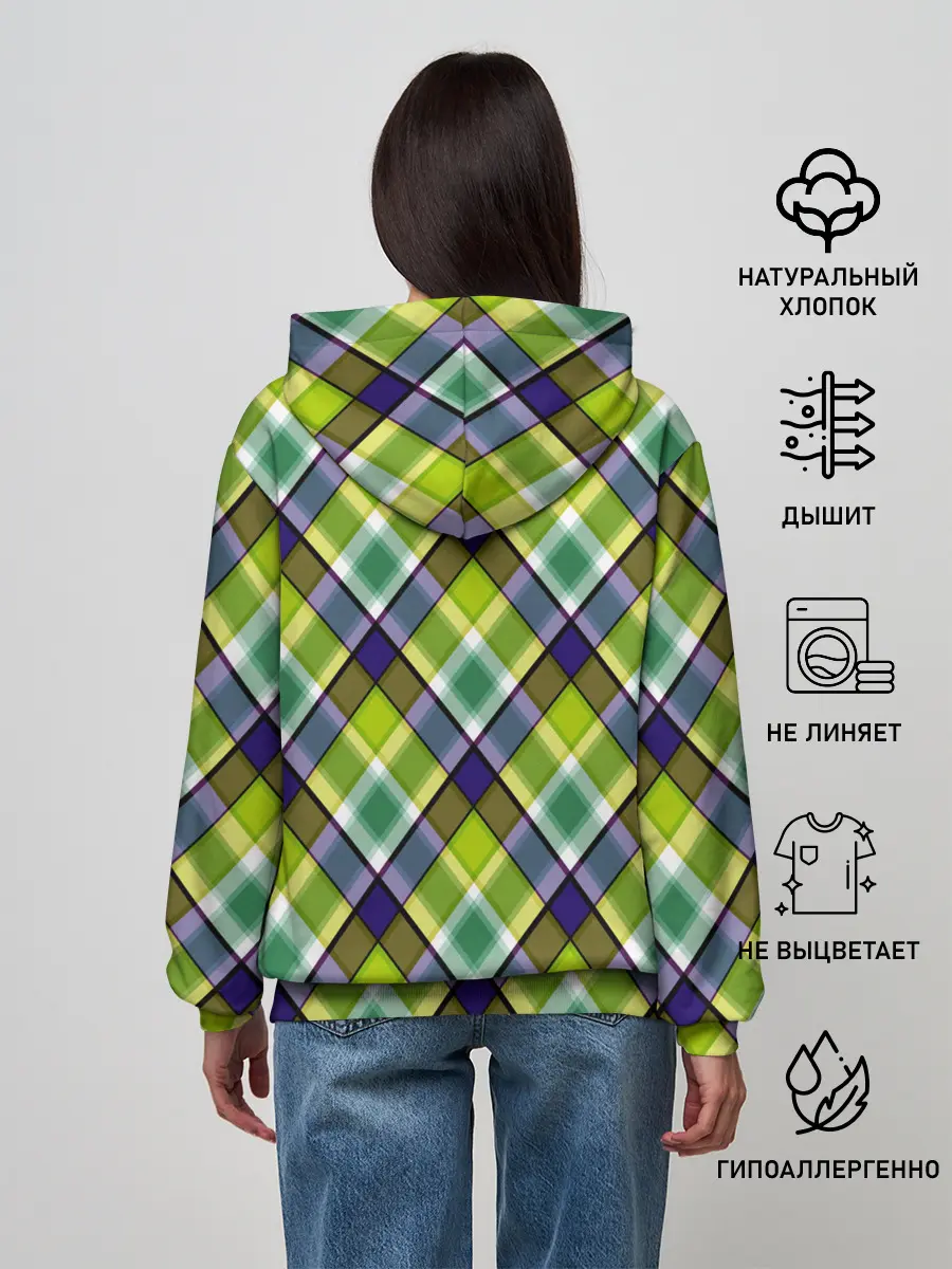 Женское худи / Крупный клетчатый косой узор