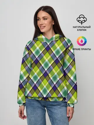 Женское худи / Крупный клетчатый косой узор