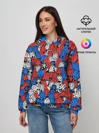 Женское худи / Бело-сине-красные матрёшки