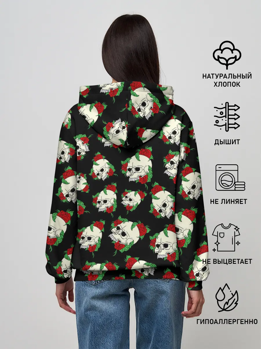 Женское худи / Черепа и розы / Skull and Roses