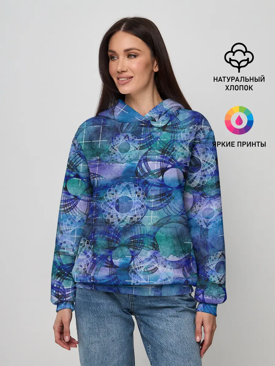 Женское худи / Абстракция - акварельный узор