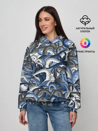 Женское худи / Синий камуфляж с щупальцами