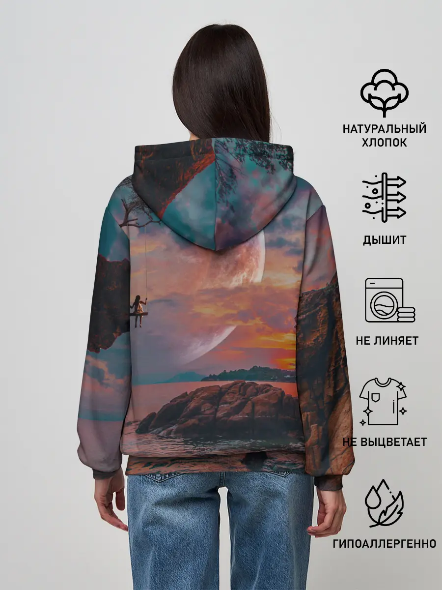 Женское худи / закат на качелях