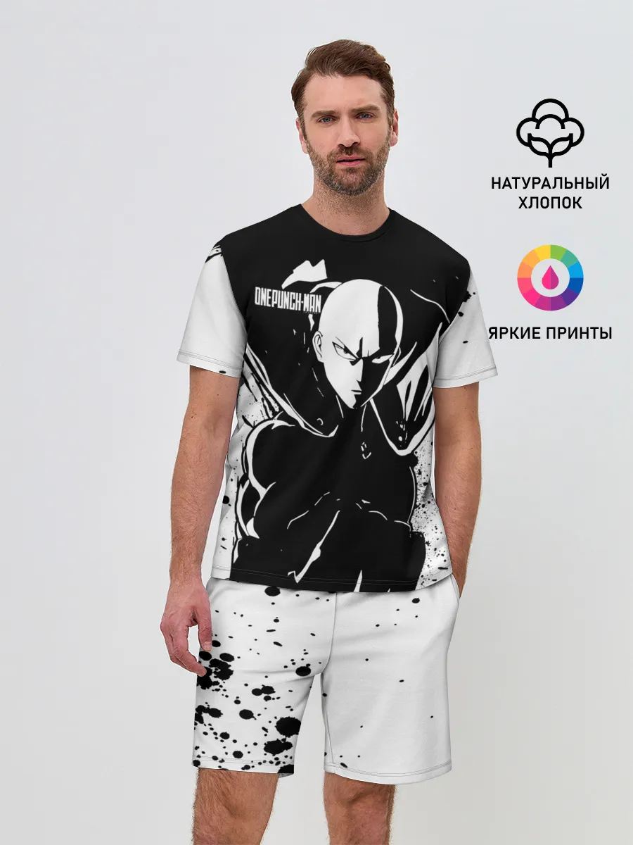 Мужской костюм с шортами / Черно-белый Сайтама One Punch-Man