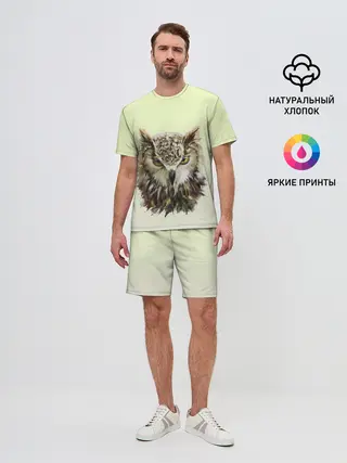 Мужской костюм с шортами / арт сова яркая