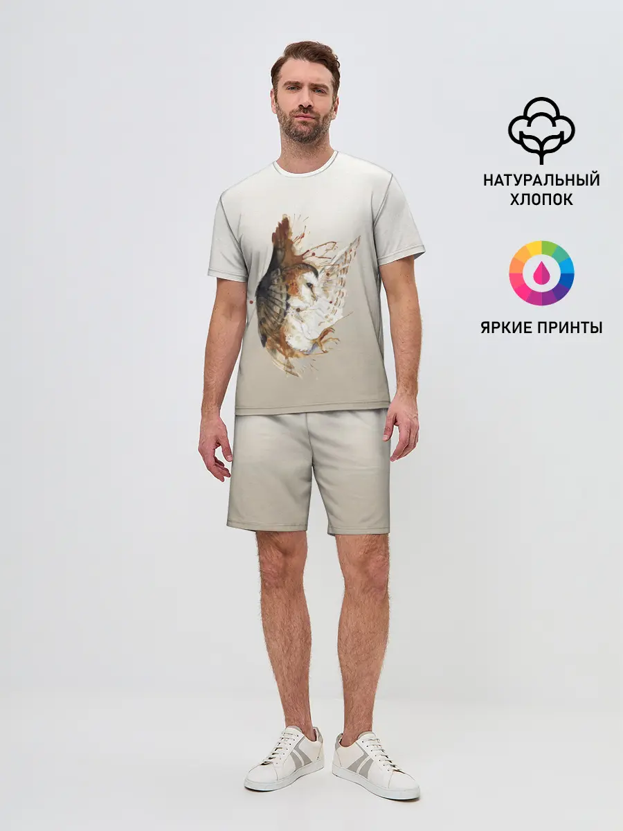 Мужской костюм с шортами / летящая сова рисунок