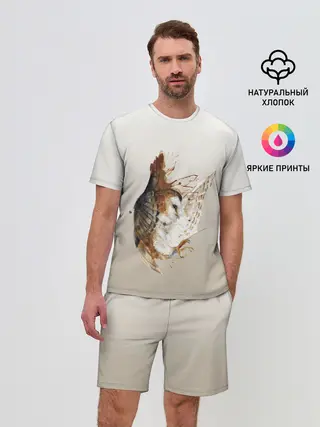 Мужской костюм с шортами / летящая сова рисунок