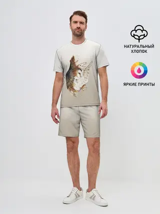 Мужской костюм с шортами / летящая сова рисунок
