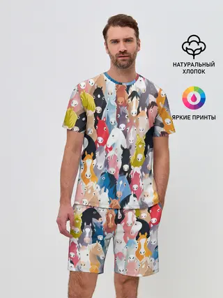 Мужской костюм с шортами / цветные лошади
